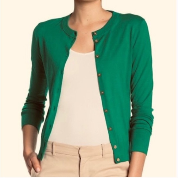 J Crew Classic Cotton Cardigan, Size S Green, Like New - Picture 4 of 4